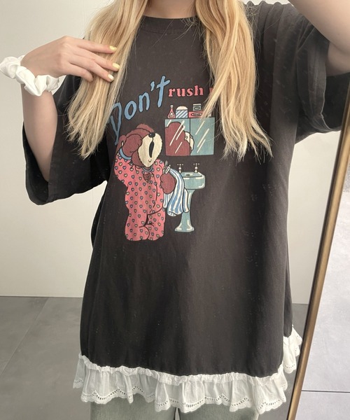 LAC-VERT(ラック・ヴェール)の「オーバーサイズベアTシャツ(Tシャツ/カットソー・レディース・ホワイト/グレー/チャコールグレー/ネイビー/ピンク・FREE)」の9枚目の写真