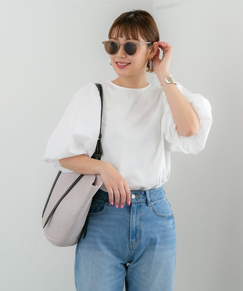 PICHI(ピイチ)の「袖バルーンボーダートップス(Tシャツ/カットソー・レディース・ブラック/ホワイト・FREE)」の1枚目の写真