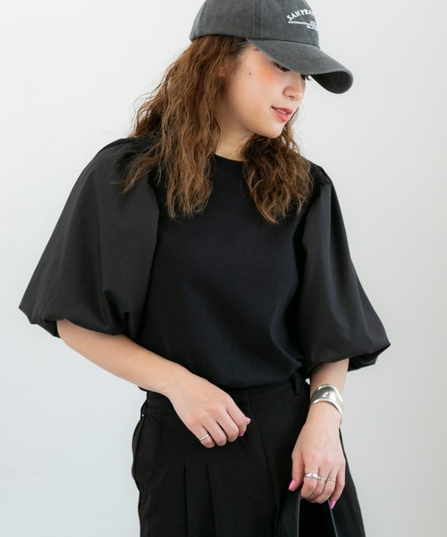 PICHI(ピイチ)の「袖バルーンボーダートップス(Tシャツ/カットソー・レディース・ブラック/ホワイト・FREE)」の2枚目の写真