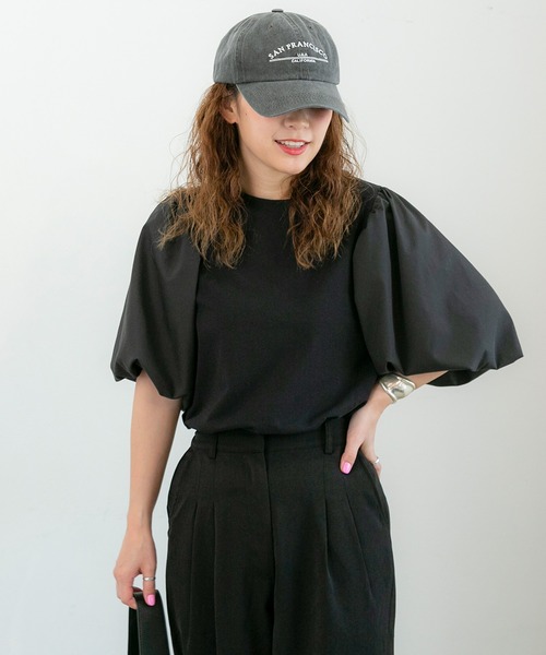 PICHI(ピイチ)の「袖バルーンボーダートップス(Tシャツ/カットソー・レディース・ブラック/ホワイト・FREE)」の5枚目の写真