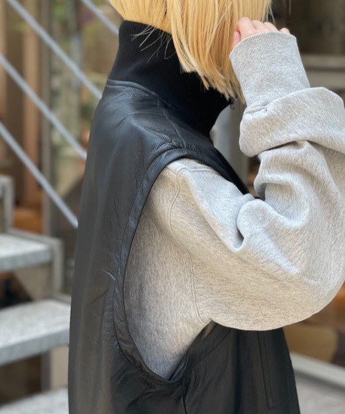 CIAOPANIC（チャオパニック）の「フェイクレザーMA-1スタンドベスト（ライダースジャケット・レディース・ブラック/ブラウン・FREE）」の18枚目の写真