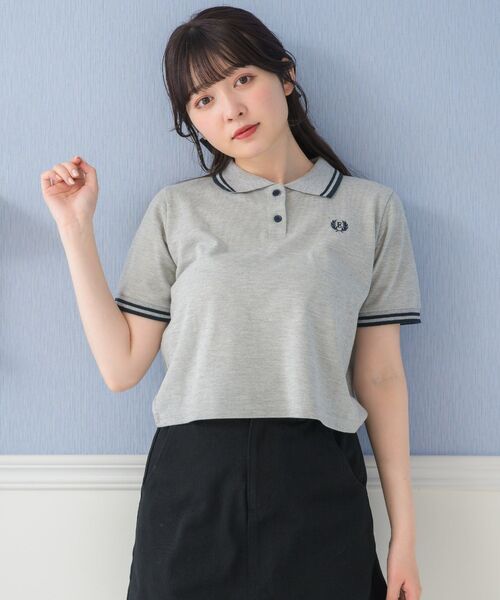 ems excite(エムズエキサイト)の「ラインポロTEE(ポロシャツ・レディース・オフホワイト/ダークブルー/ライトグレー・FREE)」の3枚目の写真