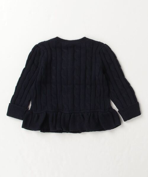 ポロ ラルフローレン ペプラムカーディガン 紺 ケーブル フリル ポニー