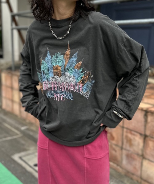 mi via loca(ミヴィアロカ)の「ヴィンテージライクプリントロンT(Tシャツ/カットソー・レディース・グレー/オフホワイト/スミクロ・FREE)」の15枚目の写真