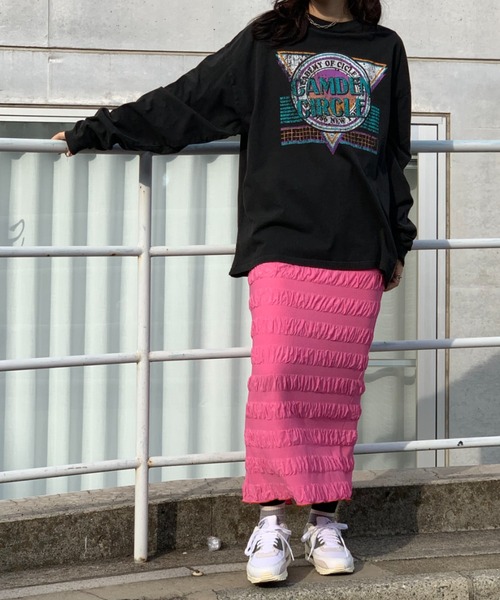 mi via loca(ミヴィアロカ)の「ヴィンテージライクプリントロンT(Tシャツ/カットソー・レディース・グレー/オフホワイト/スミクロ・FREE)」の6枚目の写真