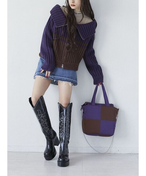 jouetie（ジュエティ）の「ブロッキングパッファーバッグ（ハンドバッグ・レディース・ブラック/パープル・FREE）」の6枚目の写真