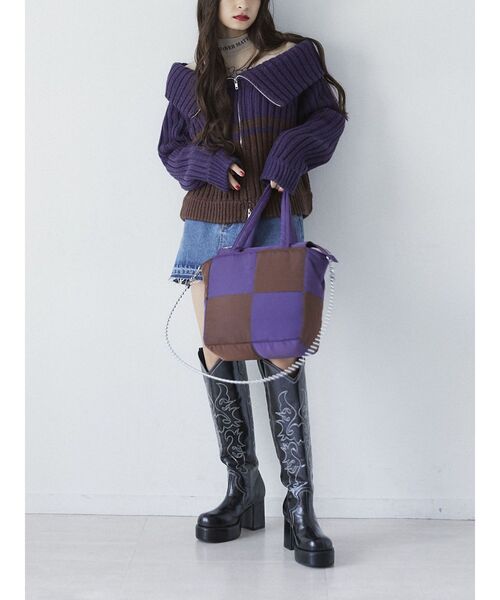 jouetie（ジュエティ）の「ブロッキングパッファーバッグ（ハンドバッグ・レディース・ブラック/パープル・FREE）」の7枚目の写真