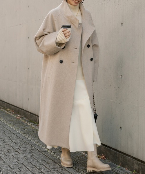 RIVE DROITE（リヴドロワ）の「ウールスタンドネックコート（その他アウター・レディース・ベージュ/ネイビー・FREE）」の2枚目の写真