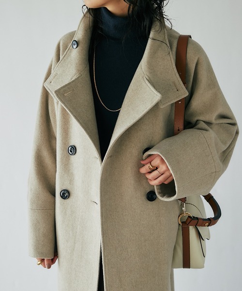 RIVE DROITE（リヴドロワ）の「ウールスタンドネックコート（その他アウター・レディース・ベージュ/ネイビー・FREE）」の10枚目の写真