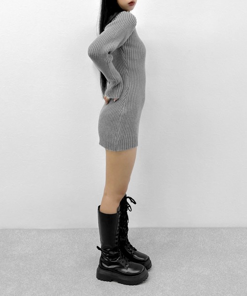 DEMYLEE デミリー 袖リブ Vネック コットン ニット ミニワンピース Vネックリブニットミニワンピース【SHOPLIST限定 新作 春 秋 冬】[品番