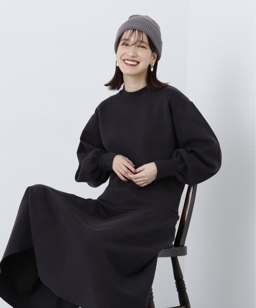 N.（N. Natural Beauty Basic）（エヌエヌナチュラルビューティーベーシック）の「◆ムジジャガードニット＆Ａラインセットアップ（ワンピース・レディース・ブルー/杢グレー/スミクロ・MEDIUM）」の4枚目の写真