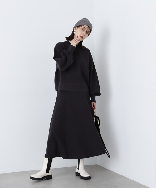 N.（N. Natural Beauty Basic）（エヌエヌナチュラルビューティーベーシック）の「◆ムジジャガードニット＆Ａラインセットアップ（ワンピース・レディース・ブルー/杢グレー/スミクロ・MEDIUM）」の7枚目の写真