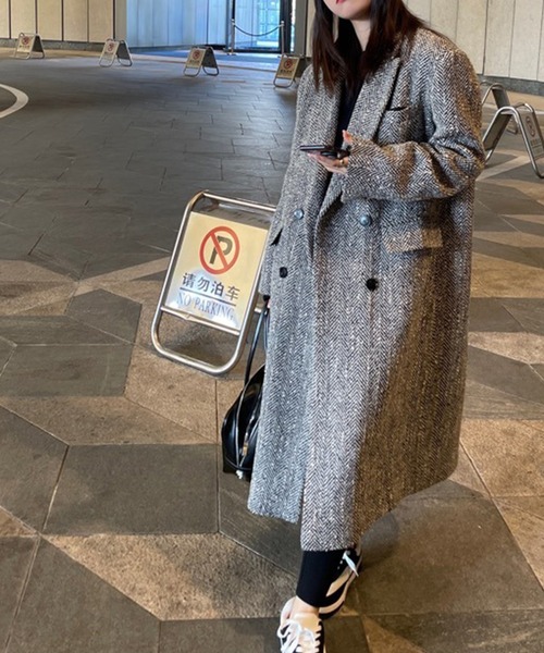 LYEON（リヨン）の「ヘリンボーンロングチェスターコート（チェスター