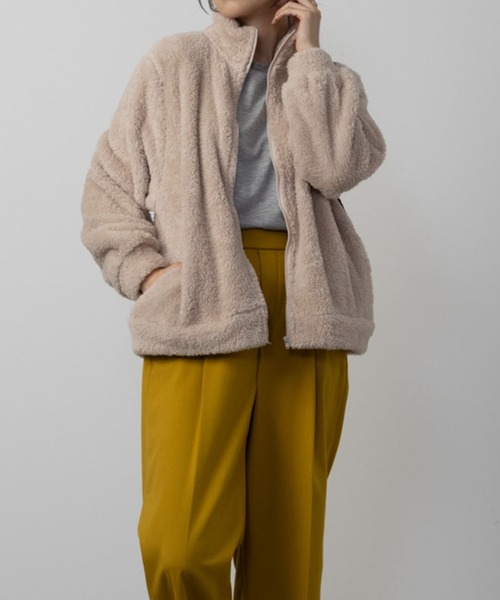 NAVY 温℃ あったかもこもこ ジップアップ スタンドネック ボア