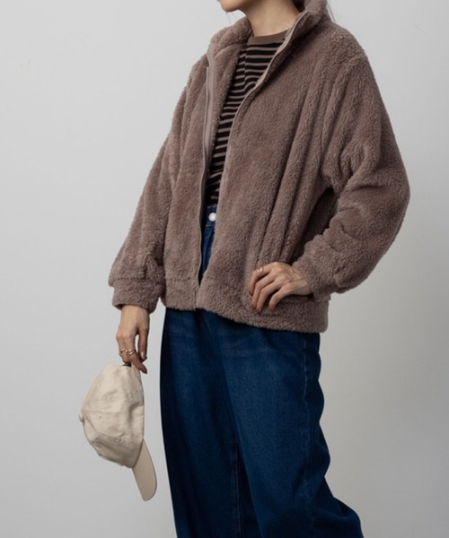 NAVY 温℃ あったかもこもこ ジップアップ スタンドネック ボア