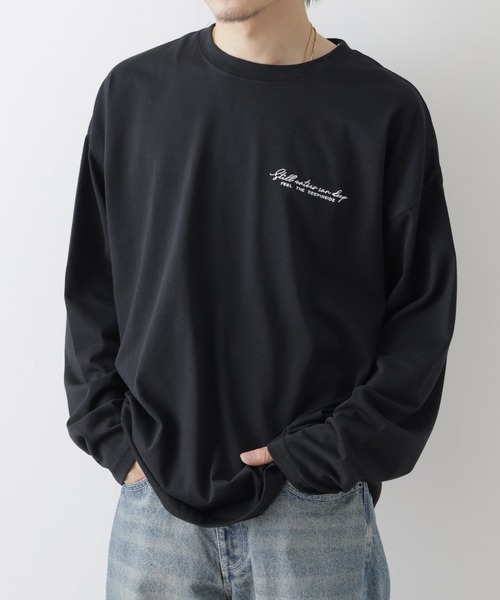 FUNALIVE(ファンアライブ)の「ゆったり 着やすい ロゴ刺繍 ロンT(Tシャツ/カットソー・メンズ・ブラック系/スミクロ/ブラック系1/ベージュ系/ブラック系4/ブラック/ブラック系5/ホワイト系2/ホワイト/ホワイト系/ネイビー系/ライトグリーン系/グレイッシュベージュ/ブラック系3/パープル系/ラベンダー/ホワイト系1/サックスブルー/ブラック系2/サックスブルー系1/ミント/ネイビー/サックスブルー系/ホワイト系3/ブラック系その他3/バーガンディー/ブラック系その他5/ブラック系その他4/ブラック系その他2/ブラック系その他7/ブラック系その他6/ホワイト系5/ホワイト系4/ブラック系6/杢グレー/ブラック系その他/ブラウン・LL/L/M)」の12枚目の写真