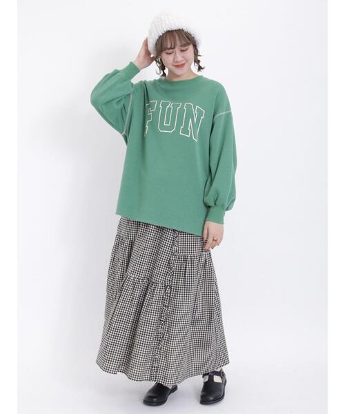 Samansa Mos2（サマンサ モスモス）の「裏ボアロゴプリントスウェット（Tシャツ/カットソー・レディース・キナリ/グリーン/モカ・F）」の8枚目の写真