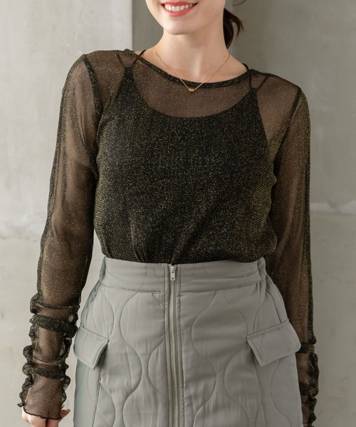 RETRO GIRL（レトロガール）の「ラメシアーインナー（Tシャツ/カットソー・レディース・ナチュラル/ブルー/ブラック/ブラウン・FREE）」の2枚目の写真