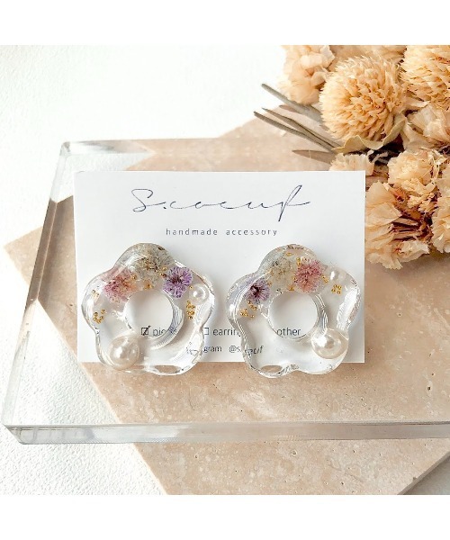 tone（トーン）の「【S.coeuf】【S.coeuf】ピアス　クリアフラワー×淡水パール(MA)（ピアス（両耳用）・レディース・ピンク/ベージュ/パープル・FREE）」の2枚目の写真