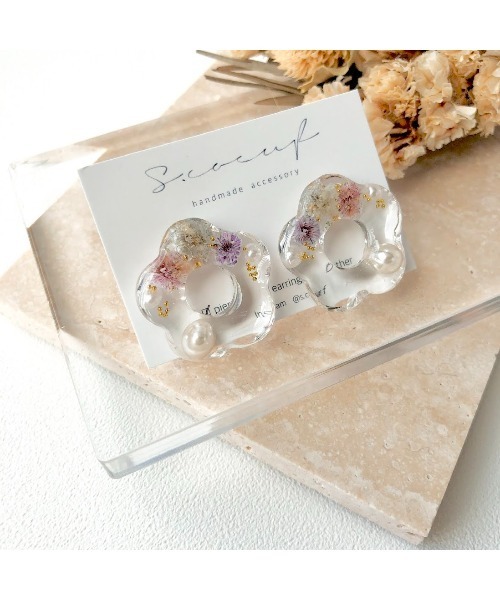 tone（トーン）の「【S.coeuf】【S.coeuf】ピアス　クリアフラワー×淡水パール(MA)（ピアス（両耳用）・レディース・ピンク/ベージュ/パープル・FREE）」の7枚目の写真