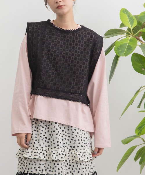 POU DOU DOU（プードゥドゥ）の「コットンネットレースベスト（ベスト・レディース・キナリ/ブラック・3）」の2枚目の写真