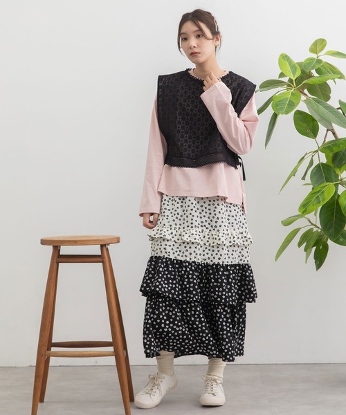 POU DOU DOU（プードゥドゥ）の「コットンネットレースベスト（ベスト・レディース・キナリ/ブラック・3）」の15枚目の写真