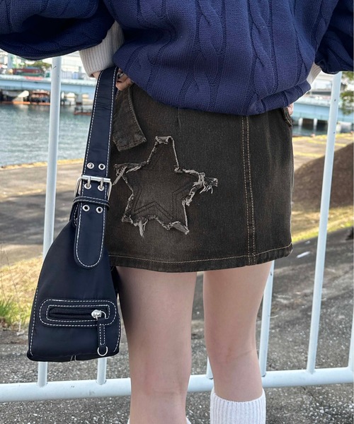 sedacle girl（セダクルガール）の「スターデザインデニムスカパン（デニムスカート・レディース・ブラック・FREE）」の2枚目の写真