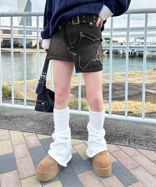 sedacle girl（セダクルガール）の「スターデザインデニムスカパン（デニムスカート・レディース・ブラック・FREE）」の3枚目の写真