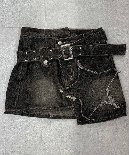 sedacle girl（セダクルガール）の「スターデザインデニムスカパン（デニムスカート・レディース・ブラック・FREE）」の8枚目の写真