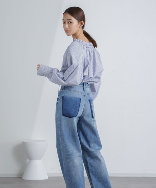 ナノユニバースDritte Boutique フリルブラウス淡い水色