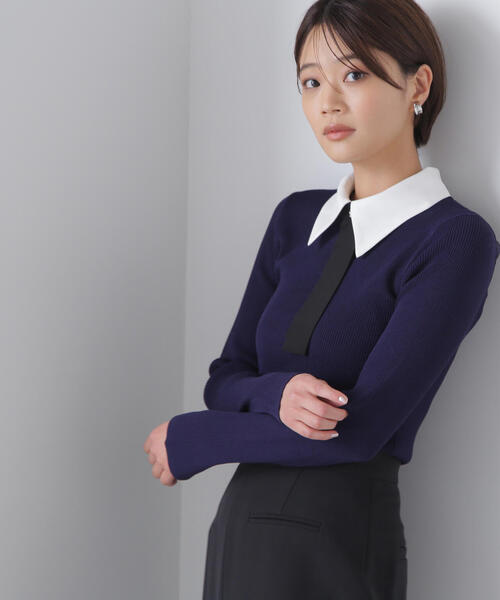 NATURAL BEAUTY BASIC（ナチュラルビューティーベーシック）の「◇【美人百花掲載】リボンタイ付きリブニット（ニット/セーター・レディース・グレー系その他/ブルー系その他6/パープル系その他・FREE）」の5枚目の写真