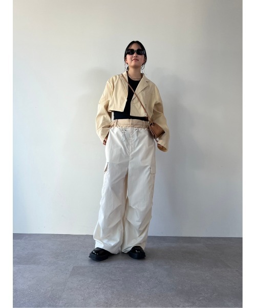 HANNE(アン)の「Wウエストカーゴパンツ(カーゴパンツ・レディース・ブラック/アイボリー・FREE)」の3枚目の写真