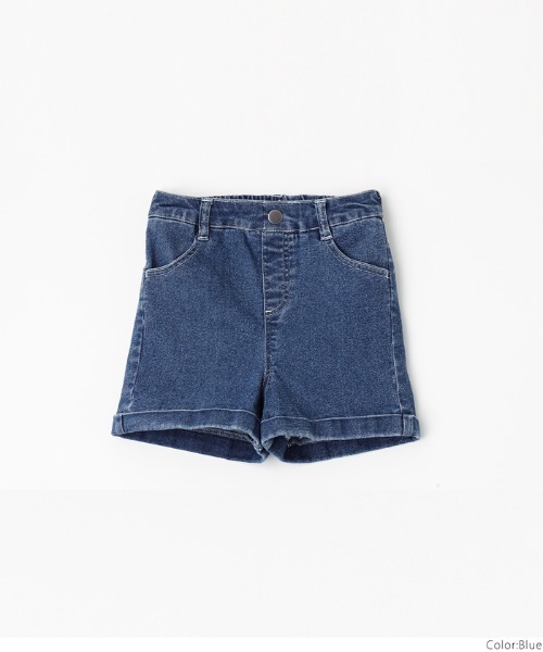 セール】キッズ ロールアップデニムショートパンツ（デニム