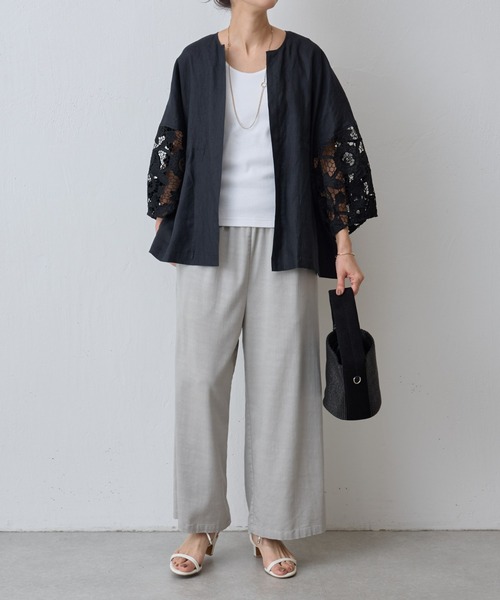 BEARDSLEY（ビアズリー）の「袖レースリネン羽織（ノーカラー