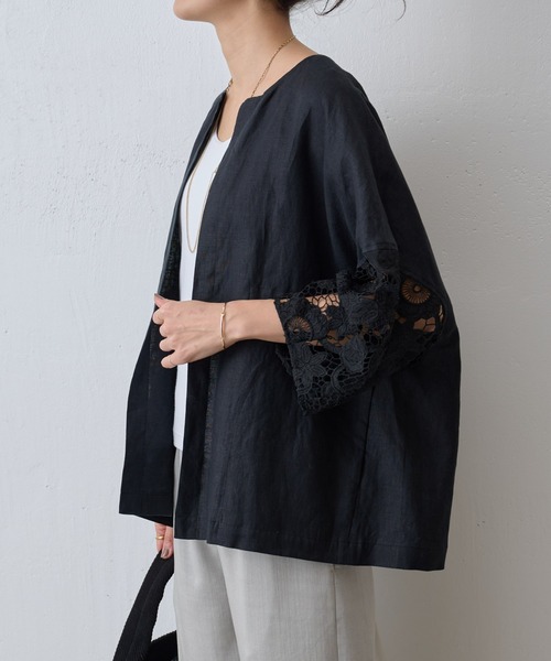 BEARDSLEY（ビアズリー）の「袖レースリネン羽織（ノーカラー