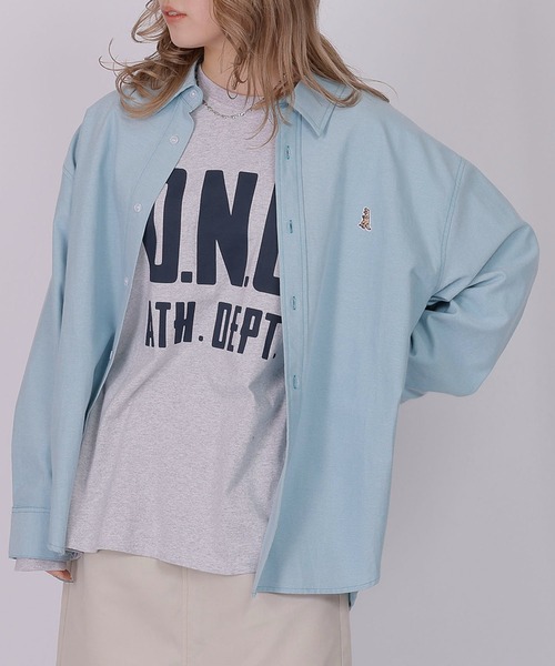 DOUBLE NAME(ダブルネーム)の「ミニ恐竜ワッペンオックスシャツ/ユニセックス(シャツ/ブラウス・レディース・ベージュ/オフホワイト/ブルー・FREE)」の21枚目の写真