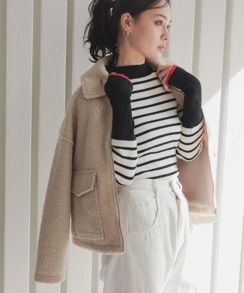 DONOBAN（ドノバン）の「【pufe】Wポケットジップブルゾン（ブルゾン・レディース・ブラウン/ライトベージュ・F）」の9枚目の写真