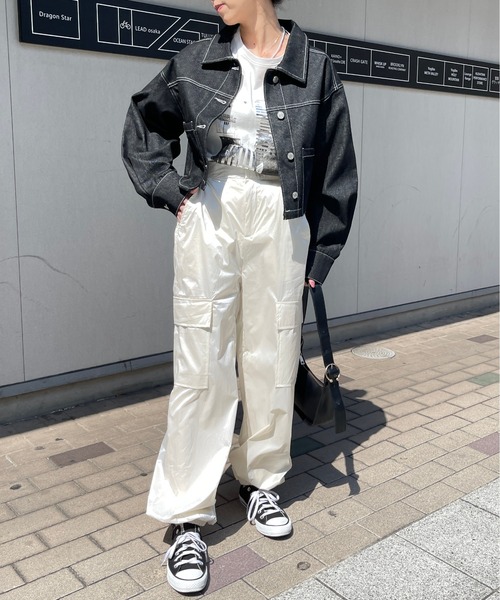 Meli rich(メリーリッチ)の「メタリックカーゴパンツ(カーゴパンツ・レディース・ブラック/オフホワイト・FREE)」の10枚目の写真
