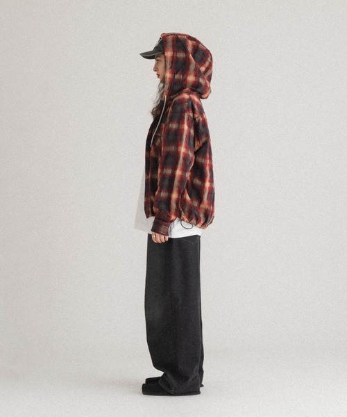 WISH FOR EVER（ウィッシュフォーエバー）の「DRAWCODE CHECK SHIRT HOODIE/ドローコードチェックシャツフーディ（シャツ/ブラウス・メンズ・ネイビー/ピンク/レッド・MEDIUM/LARGE）」の13枚目の写真