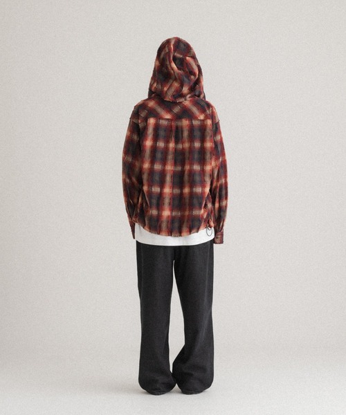 WISH FOR EVER（ウィッシュフォーエバー）の「DRAWCODE CHECK SHIRT HOODIE/ドローコードチェックシャツフーディ（シャツ/ブラウス・メンズ・ネイビー/ピンク/レッド・MEDIUM/LARGE）」の14枚目の写真