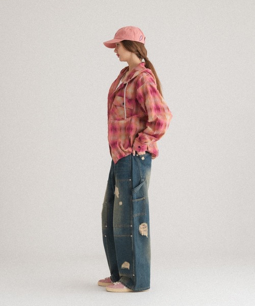 WISH FOR EVER（ウィッシュフォーエバー）の「DRAWCODE CHECK SHIRT HOODIE/ドローコードチェックシャツフーディ（シャツ/ブラウス・メンズ・ネイビー/ピンク/レッド・MEDIUM/LARGE）」の20枚目の写真