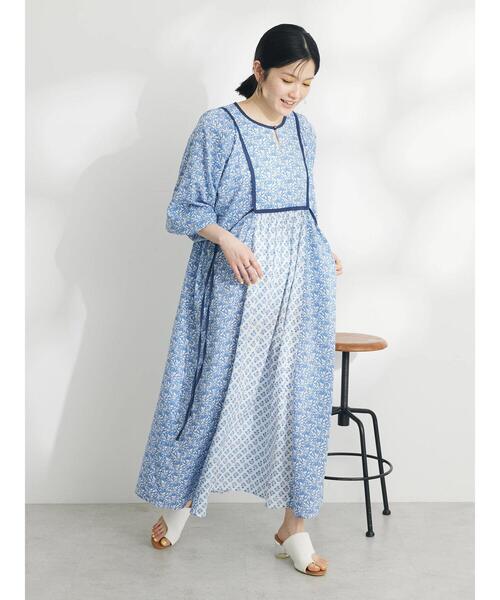 handmadeインド綿エスニックギャザーワンピースfree五分袖 handmadeインド綿エスニックギャザーワンピースfree五分袖