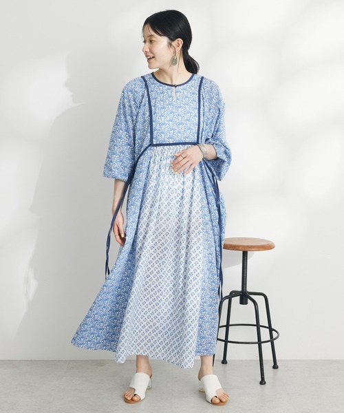 CRAFT STANDARD BOUTIQUE（クラフトスタンダードブティック）の「インド綿混エスニック切替ワンピース（ワンピース・レディース・チャコールグレー/ブルー・FREE）」の2枚目の写真