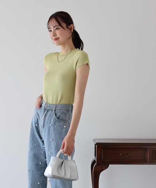 【未使用】エムズグレイシー サマーニット アセテートブレンド 24SS ブルー 未使用】エムズグレイシー サマーニット 半袖 アセテート