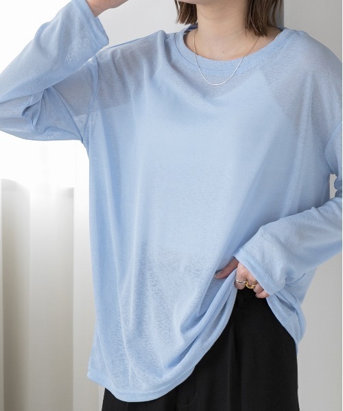 ad thie(アドティエ)の「オーバーサイズ カラーシアーカットソー(Tシャツ/カットソー・レディース・ブラック/パープル/グリーン/イエロー/ブルー/オフホワイト・FREE)」の4枚目の写真