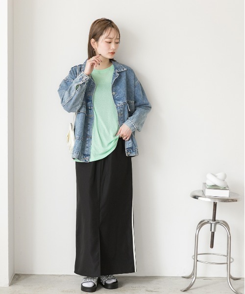 ad thie(アドティエ)の「オーバーサイズ カラーシアーカットソー(Tシャツ/カットソー・レディース・ブラック/パープル/グリーン/イエロー/ブルー/オフホワイト・FREE)」の19枚目の写真