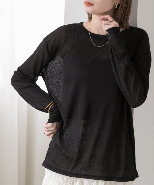 ad thie(アドティエ)の「オーバーサイズ カラーシアーカットソー(Tシャツ/カットソー・レディース・ブラック/パープル/グリーン/イエロー/ブルー/オフホワイト・FREE)」の11枚目の写真
