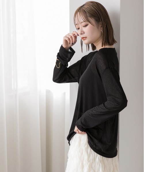 ad thie(アドティエ)の「オーバーサイズ カラーシアーカットソー(Tシャツ/カットソー・レディース・ブラック/パープル/グリーン/イエロー/ブルー/オフホワイト・FREE)」の12枚目の写真