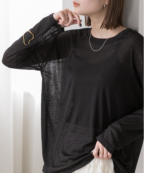 ad thie(アドティエ)の「オーバーサイズ カラーシアーカットソー(Tシャツ/カットソー・レディース・ブラック/パープル/グリーン/イエロー/ブルー/オフホワイト・FREE)」の14枚目の写真