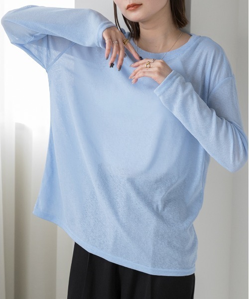 ad thie(アドティエ)の「オーバーサイズ カラーシアーカットソー(Tシャツ/カットソー・レディース・ブラック/パープル/グリーン/イエロー/ブルー/オフホワイト・FREE)」の21枚目の写真